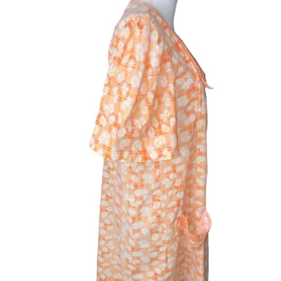 Minerva Wm’s Sz Lrg Orange Daisy Gingham Button Down House Coat Dress Robe - Picture 4 of 7